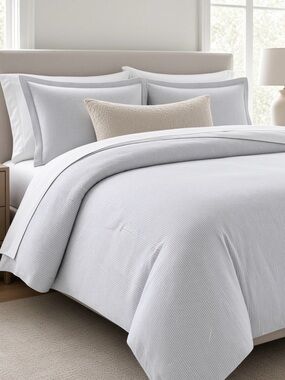 Boll and Branch Signature Cotton Comforter Set Fine Stripe Pewter & White King